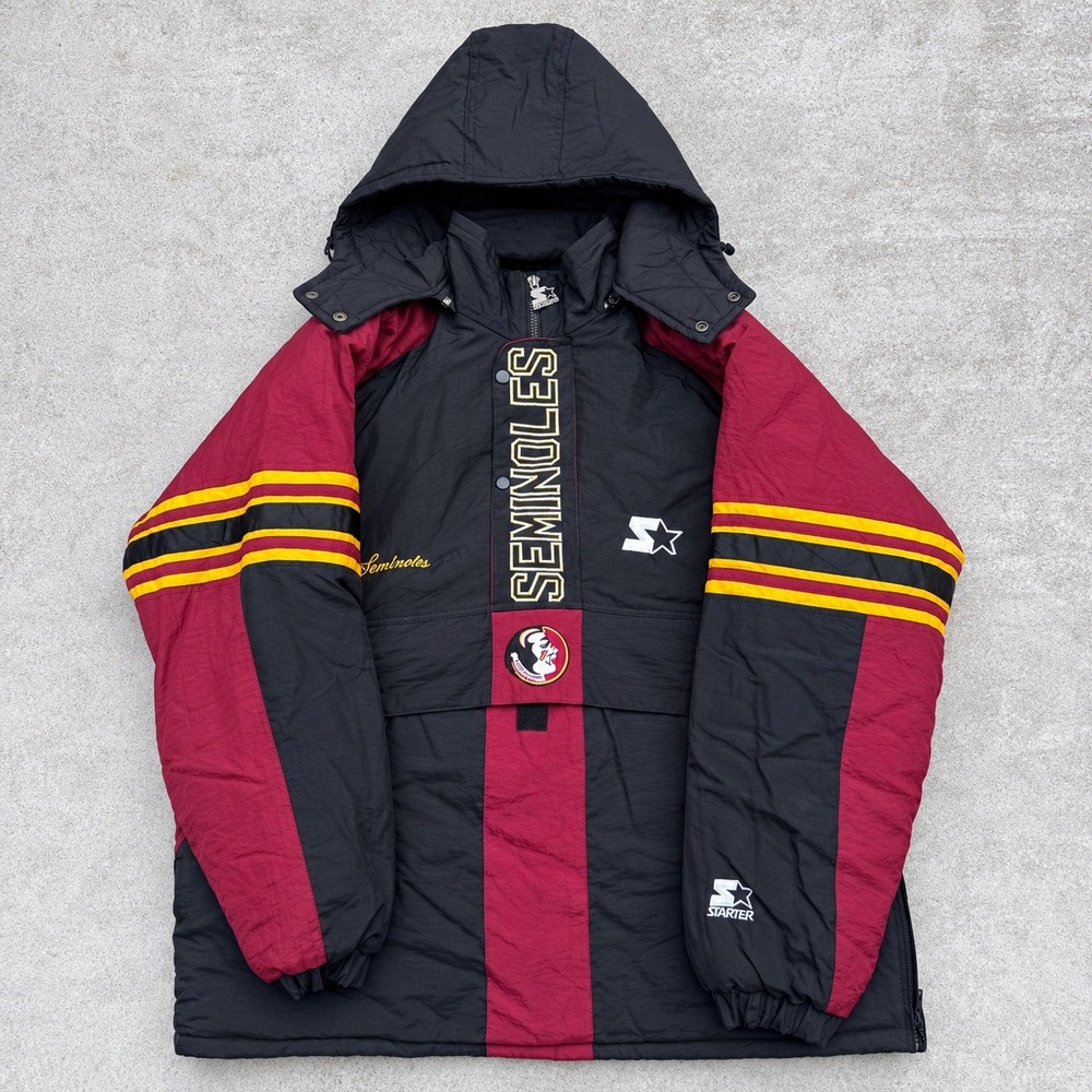 Vintage Starter FSU Seminoles Puffer Jacket Detachable Hood Black Mens XL
